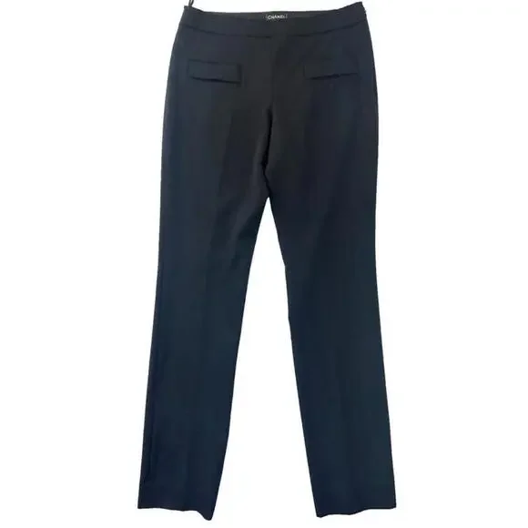 Vintage 07A CHANEL FR-34 Straight Leg Wool Dress Pants Raw Edge Black 2007 CC - Picture 2 of 9